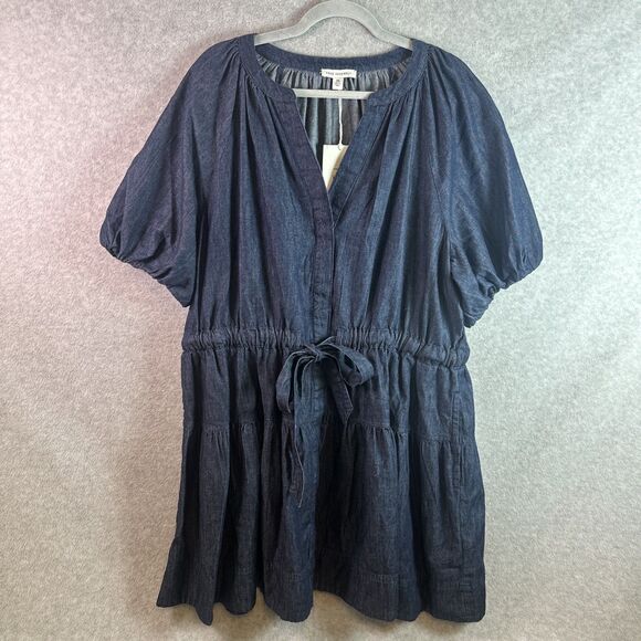 Free Assembly Dresses & Skirts - NEW Free Assembly Plus Size 2X Peplum Denim Bell Sleeve Dress Tie Front Elastic